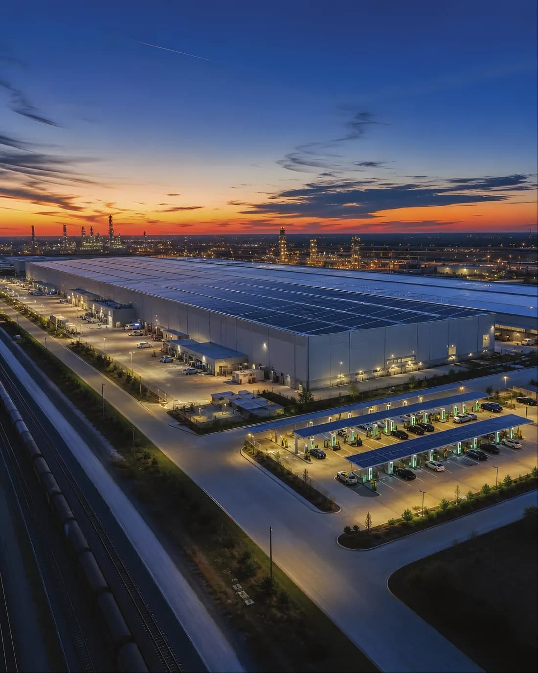 Trung tâm logistics NAVIX lúc hoàng hôn