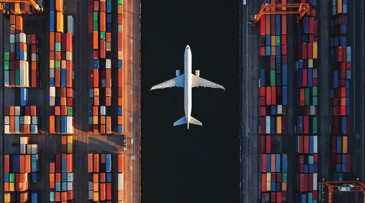 Máy bay chở hàng giữa bãi container